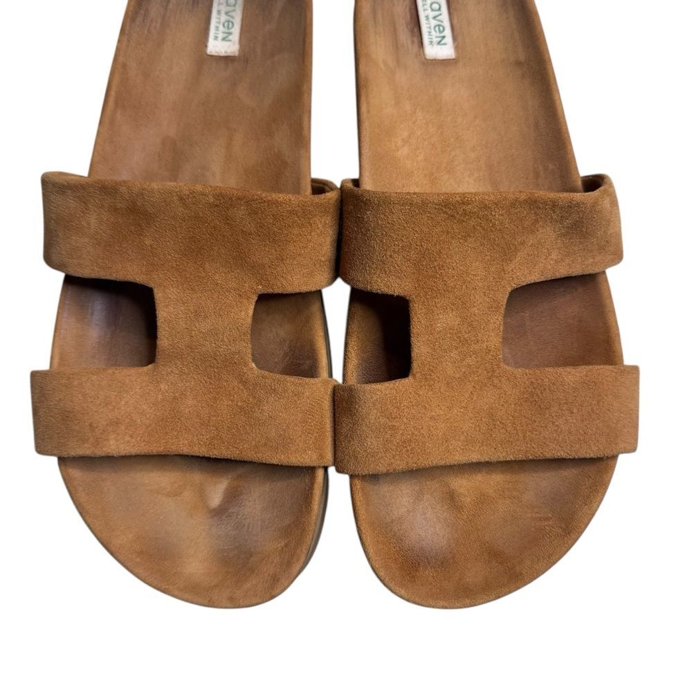 Haven Well Within Women's Suede Brown Honey Suede Cutout Slides Sandals Size 9M - Picture 2 of 9